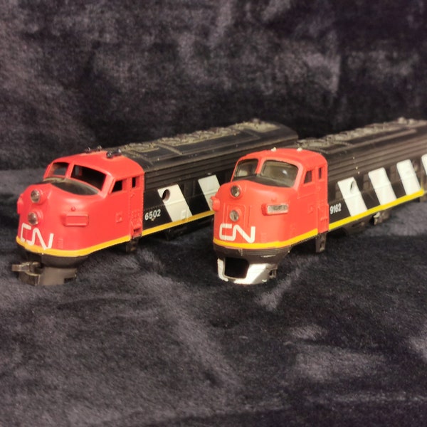 Vintage HO Scale Lot of Two Canadian National Zebra Life-Like 6502 and Bachmann 9162 Diesel Locomotive Shell Body Only