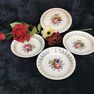 Set of 4 Vintage Golden Bouquet by Empire Porcelain Staffordshire England 22kt 7 1/2&quot; Soup Bowls