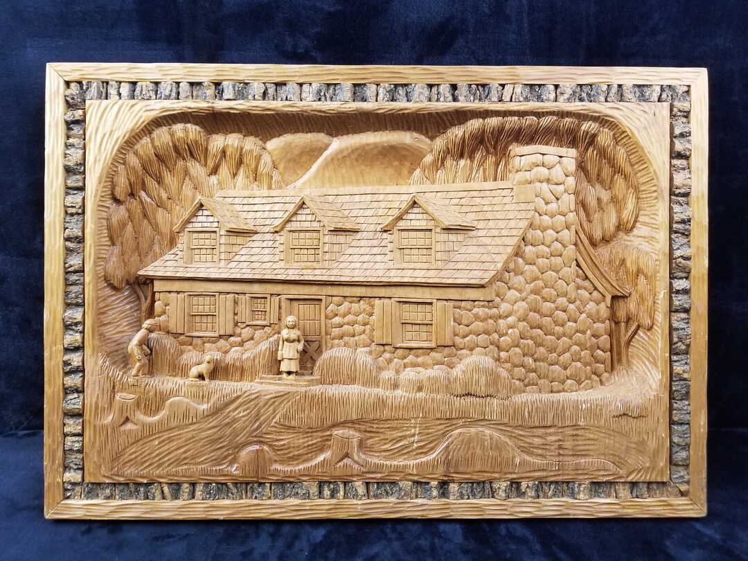 Vintage Wood Carved Sculpture House With Villagers Quebec Etsy