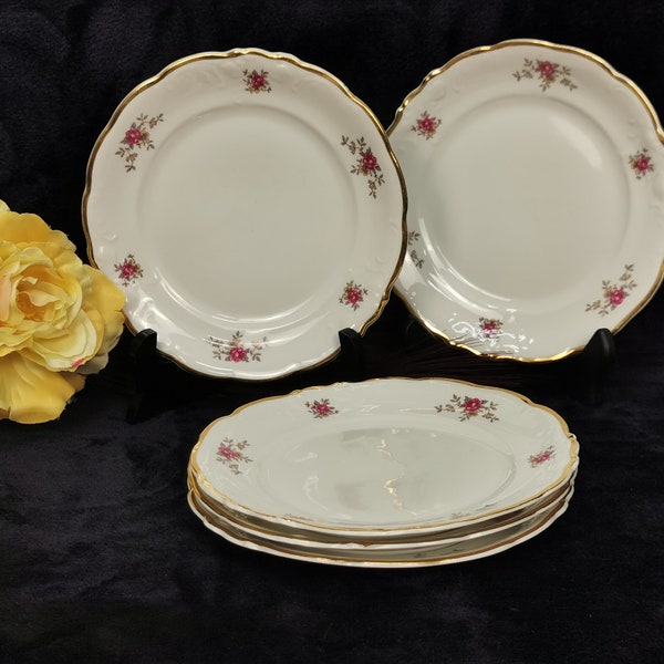 vintage Walbrzych Made in Poland Embossed Rim Pink Roses 6 3/4 » Assiette à salade Ensemble de 5