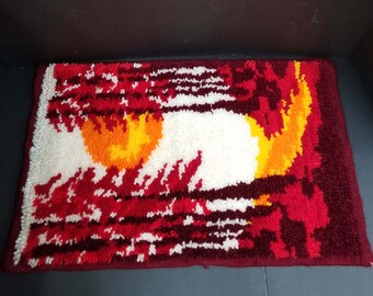 Vintage 1970 Latch Hook Sunset Art Tapestry