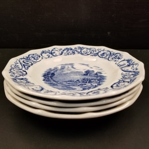 Vintage Lazy River by Empire Porcelain Company Saucers Hand Engraved Set of 4 Staffordshire England