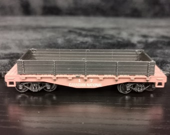 Vagón de plataforma canadiense vintage a escala HO, color marrón
