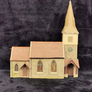 Vintage Superquick schaal HO landkerk kartonnen gebouw voor modelspoorbaan gebouwd
