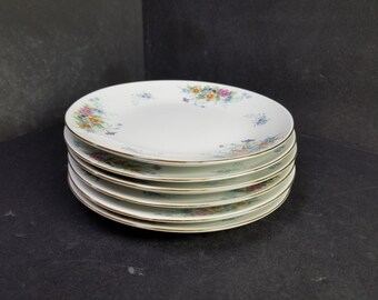Assiettes plates à motifs floraux vintage, Chine, estampées paon H.9, lot de 6