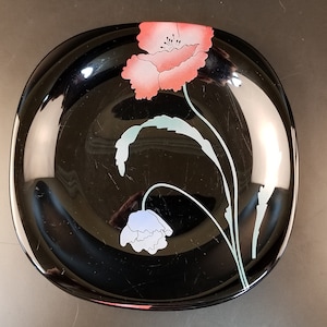 Vintage Arcoroc Boutique Pavot France Black Tempered Glass Salad Plate Set of 5