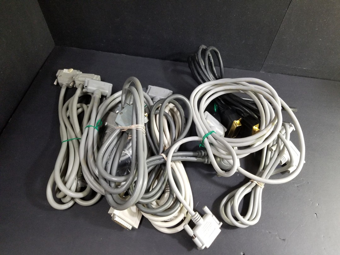 Old Computer Monitor Cables Lot of 9 Vintage VGA Monitor Data Printer Cables See Pictures Not ...
