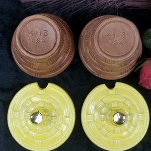 Vintage Sequoia Ware gula dippskålar med lock: Keramikset i konstträ