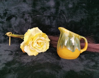 Vintage Mid Century Beauceware Beauce Ceramic Mustard Green and White Dip Glaze Creamer 1679