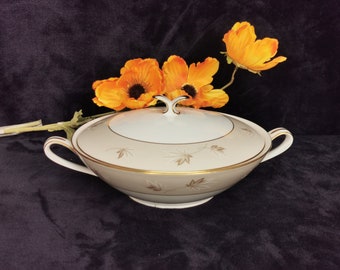 Vintage Zylstra Handcrafted Select Fine China Frosted Leaves Made in Japan Oval Serving Bowl with Lid