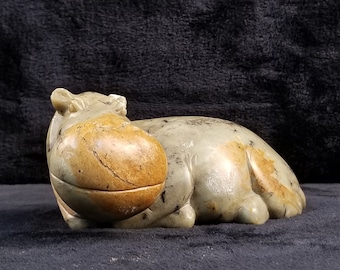 Vintage 1970's Hand Carved Marble Hippopotamus