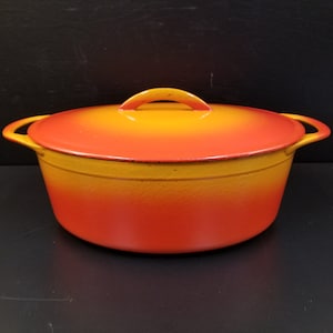Vintage Andre Cousances Cast Iron Orange Dutch Oven Oval 12in x 10in Pre-Le Creuset