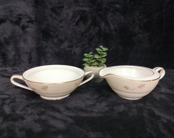 Vintage Zylstra Handcrafted Select Fine China Frosted Leaves Made in Japan Creamer & Sugar Bowl
