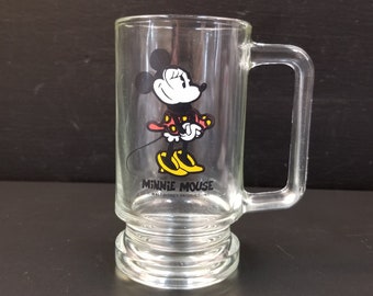 Vintage Minnie Mouse Walt Disney Productions Glass Mug 5.5in Tall