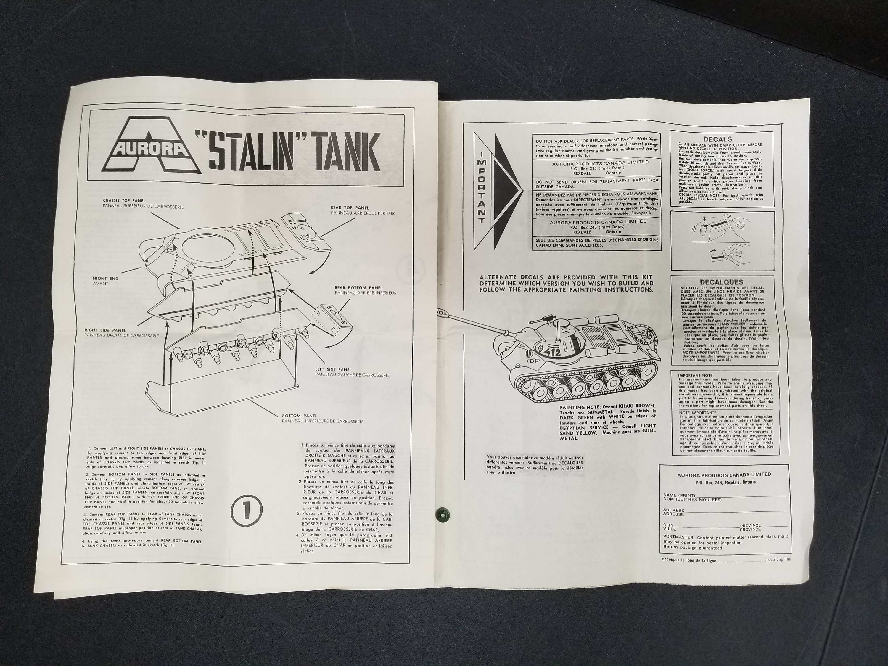 AURORA réf 323 . 1/48 . RUSSIAN STALIN TANK . CHAR WWII