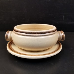 Vintage Beauceware Ceramique De Beauce Beige Cartier Onion Soup Bowl C-84 W/ Plate