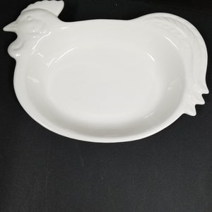 Vintage Rooster Chicken White Ceramic Dish