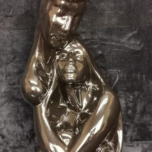18in Black Ceramic Statue of Man and Woman - Love & Devotion