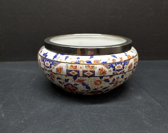 Rare Vintage Grimwades Stoke on Trent England Salad Bowl Blue & Flowers Pattern