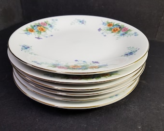 Grandes assiettes plates à motifs floraux vintage, Chine, estampée paon H.9, lot de 6