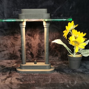 Vintage Retro 1980&#39;s Postmodern MCM Glass Bankers Desk Table Lamps Robert Sonneman Art Deco Tested Working