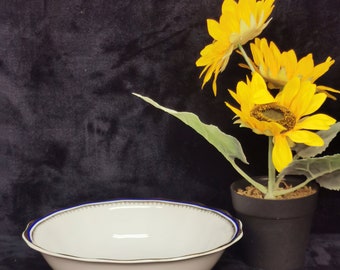 Vintage Favolina Polish Gold White and Blue Fine China Porcelain Made in Poland Large Serving Bowl