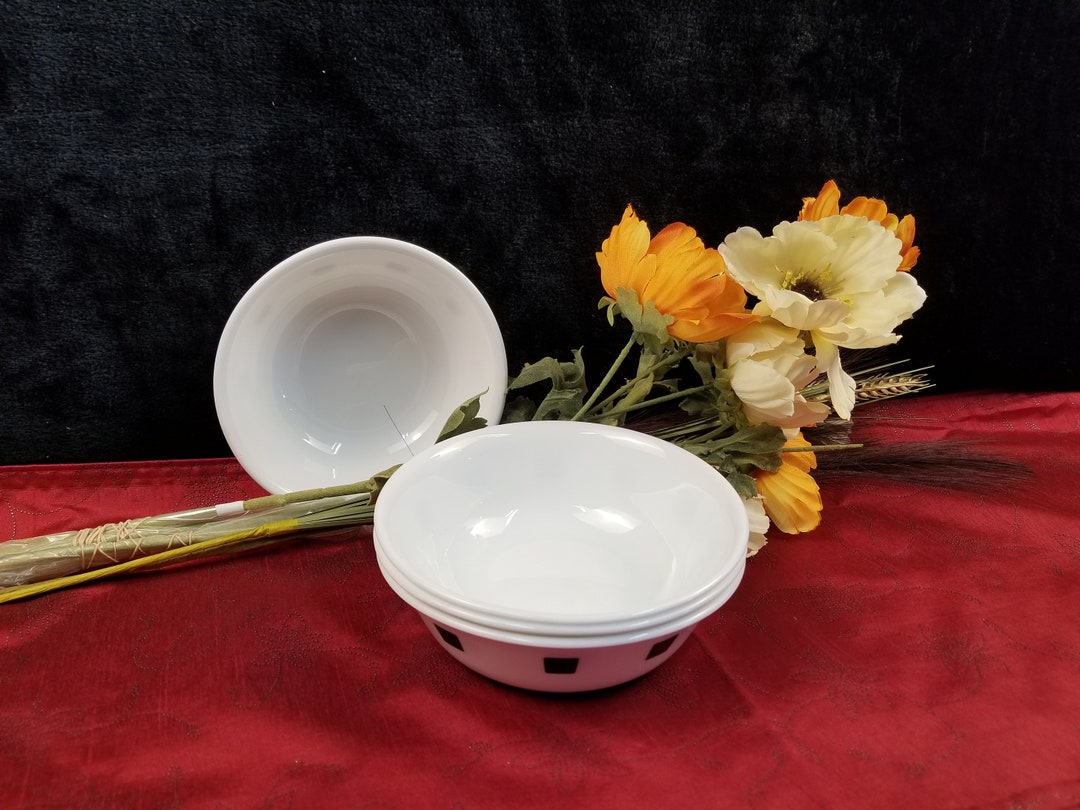 Vintage Corelle Corning Urban Black Pattern Cereal / Soup Bowls Set of ...