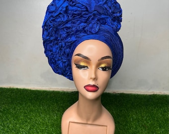Blue ready to wear Auto gele