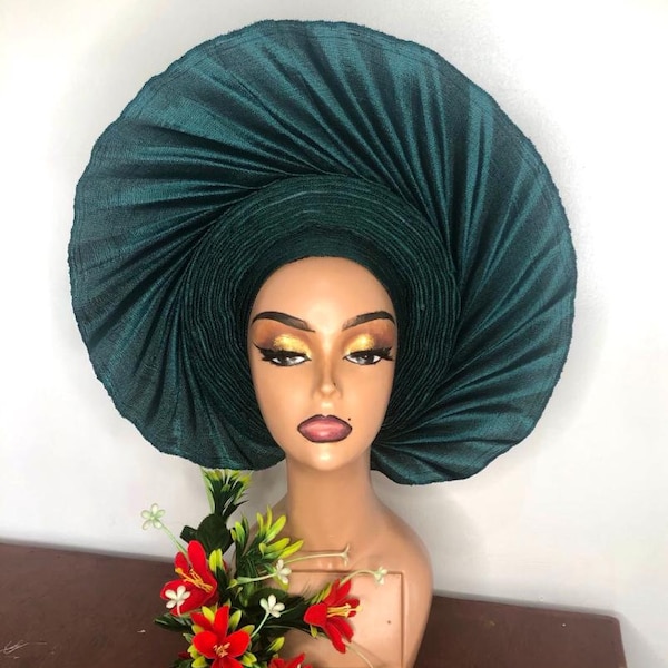 African Auto gele Green/handfan/ipele