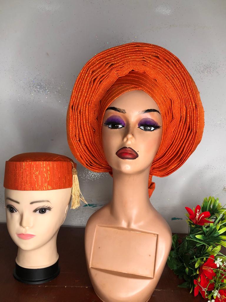 Orange Auto Gele Ready to Wear - Etsy display picture 3