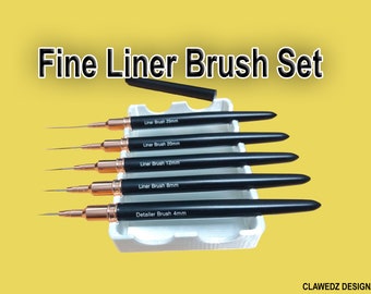 Fine Liner 5 Brush Set/ Perfect for Mandala dotting/swooshes/swirls/finest walking dots and detailed work/4, 8, 12, 20 & 25mm long bristles