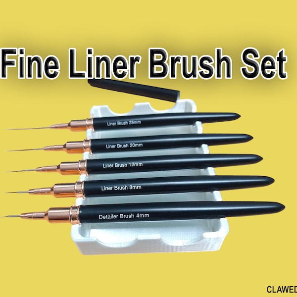 Fine Liner 5 Brush Set/ Perfect for Mandala dotting/swooshes/swirls/finest walking dots and detailed work/4, 8, 12, 20 & 25mm long bristles