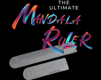 May include: Two clear plastic rulers with mandala designs are displayed against a black background. The text "THE ULTIMATE Mandala Ruler" is written in colorful, brushstroke-style lettering. The brand name "CLAWED'Z DESIGNZ" is at the bottom.
