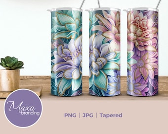 Peony Tumbler Wrap: Gold Floral 20oz Skinny Tumbler (Digital Download)
