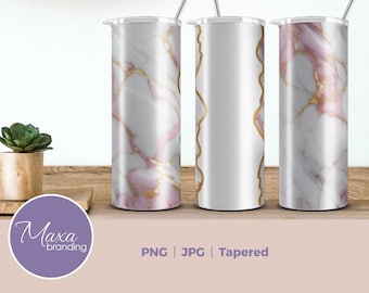 Pink Gold Marble Tumbler Wrap: 20oz Skinny Sublimation Design (Digital Download)