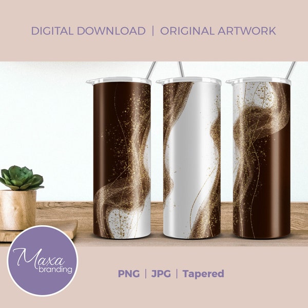 20oz Skinny Brown Tumbler Wrap. White Gold Brown sublimation design for the tumbler. Gold skinny tumbler. Brown Sublimation wrap png