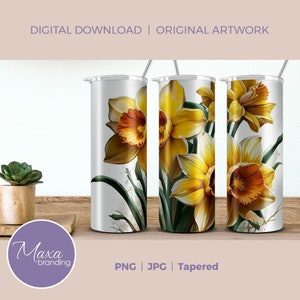 Narzissenblüten 20 Unzen dünne Becherverpackung. Gelbe Narzissen Sublimationsbecher. Blumen Tumbler Verpackung png. Narzissen Becherpackung png