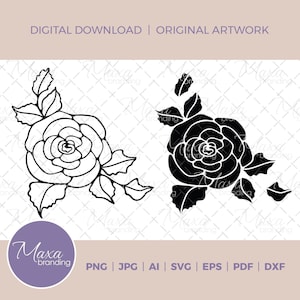 Clipart di fiori rosa carini in formato svg, png, dxf, jpg, pdf, ai, eps. Fiore semplice. Download digitale per Cricut, Silhouette, sublimazione. Rosa in formato SVG