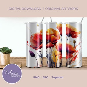 Emballage pour gobelet fin fleurs de pavot, 20 oz. Emballage pour verre à sublimation coquelicots rouges. Emballage de verre à fleurs. Gobelet coquelicot. Coquelicot rouge png. Sublimation