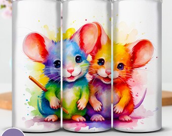 Rainbow Mice Tumbler Wrap: 20oz Skinny Sublimation Design (PNG)