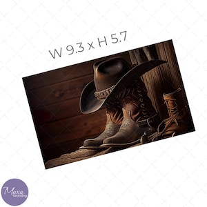 Cowboystiefel und Hut Sublimation Digital Download PNG und JPEG. Western-Wrap für den Mann im braunen Landhausstil. Sublimationsdesign für Ihn.