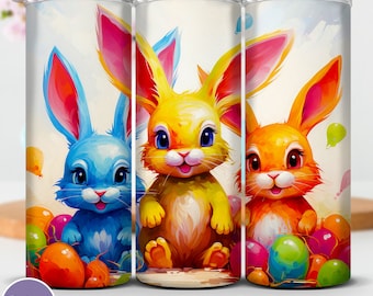 Floral Easter Bunny Tumbler Wrap: 20oz Skinny Sublimation Design (PNG JPG Digital Download)