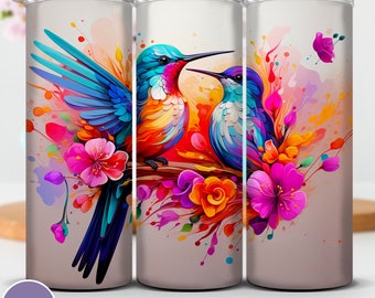 Embalagem para copo Hummingbird: Design floral de sublimação fina de 20 onças (PNG, JPG)
