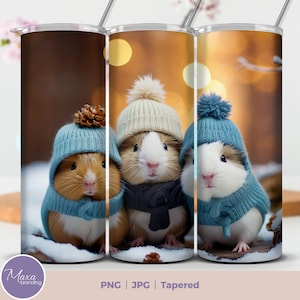 3D Blue Christmas Tumbler Wrap Sublimation Design, Cute Guinea Pig 20oz Skinny Tumbler, Digital Download Straight & Tapered Tumbler Wrap PNG