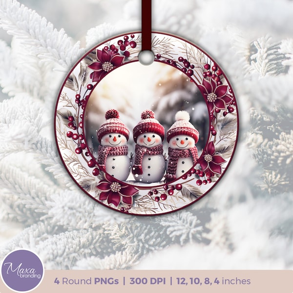 3D Christmas Snowman Ornament Sublimation Design PNG, Holiday Digital clipart for ornament, spinner, coaster, earrings. Christmas gift idea