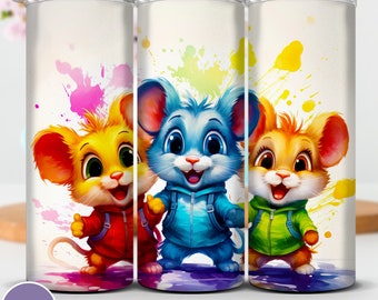 Rainbow Mice Tumbler Wrap: 20oz Skinny Sublimation Design (PNG)