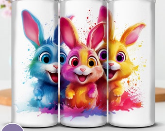 Floral Easter Bunny Tumbler Wrap: 20oz Skinny Sublimation Design (PNG, JPG)