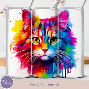 Regenbogenkatzen-Behälter-Verpackung, 20 Unzen dünne Sublimationsbecher-Designs, Katzen-Sublimationsbecher-Design PNG. Geschenkidee für Katzenliebhaber. Regenbogen