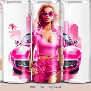 Pink Doll Car Tumbler Wrap: 20oz Skinny Sublimation Design (PNG/JPG)