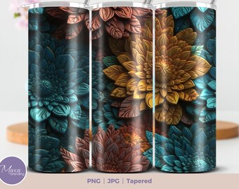 3D Flowers Tumbler Wrap: 20oz Skinny Tumbler Sublimation Design (Digital Download)